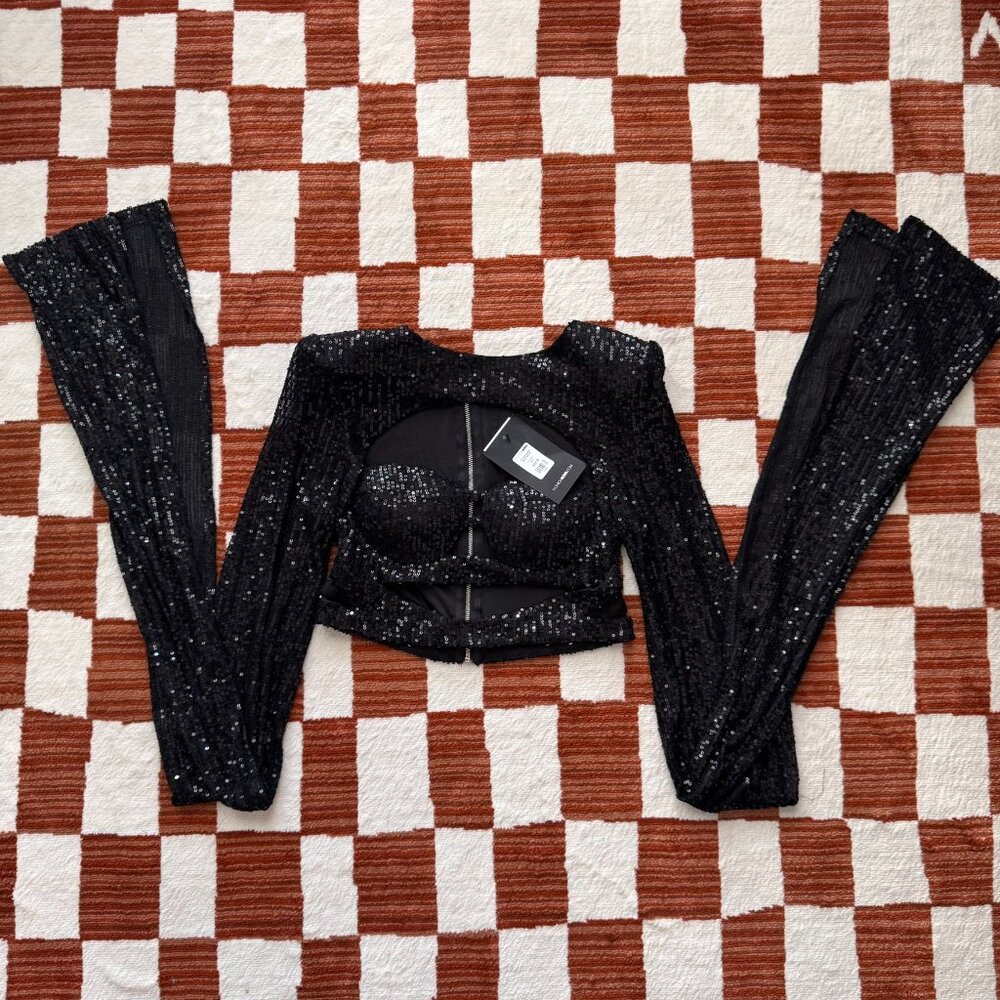 Sequin Long Sleeve Crop Top
